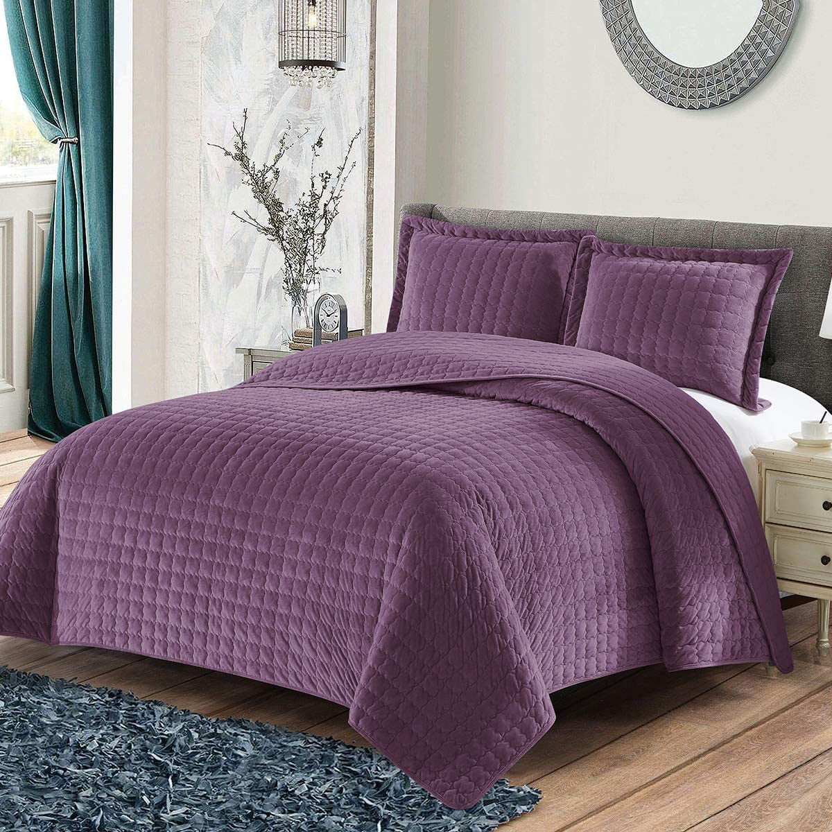 Sheetsnthings Plush Velvet Purple Coverlets, King/California King