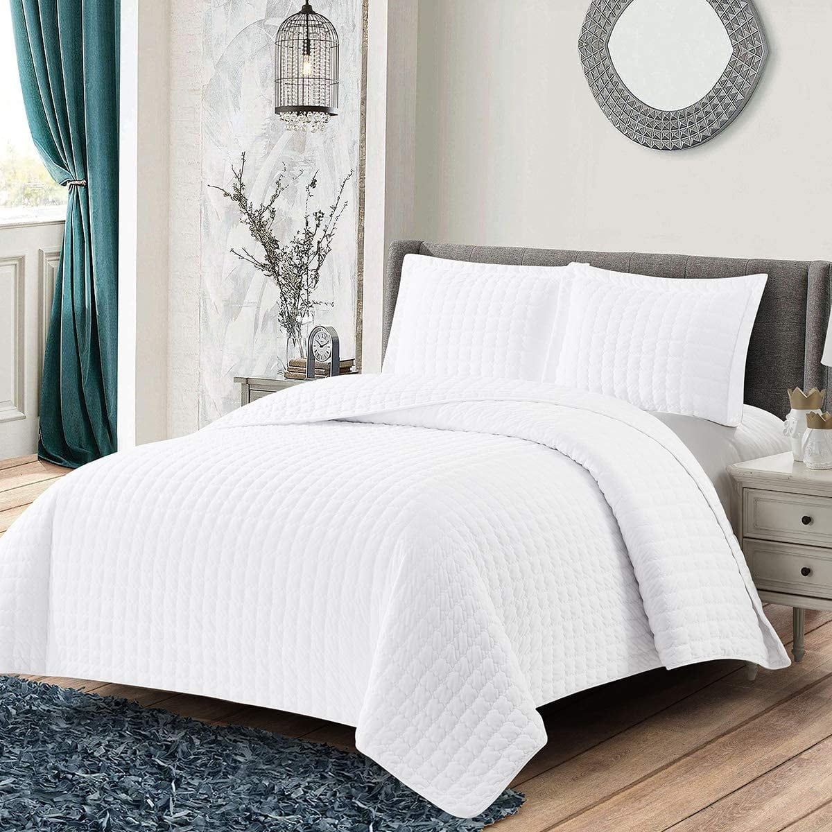 Sheetsnthings Plush Velvet White Coverlets, Full/Queen Oversized 3pc