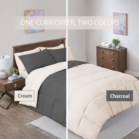 Sheetsnthings Reversible Down Alternative Comforter, Medium Warmth (28-Ounces of Fill) Twin-Twin XL Size Blanket, Charcoal-Cream