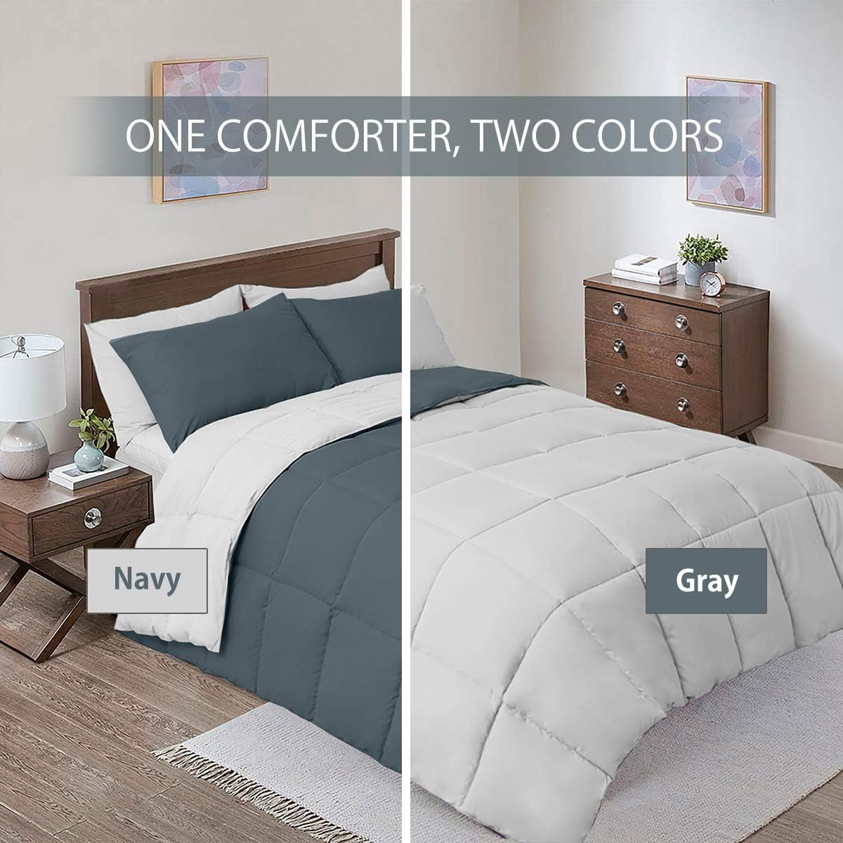 Sheetsnthings Reversible Down Alternative Comforter, Medium Warmth (28-Ounces of Fill) Twin-Twin XL Size Blanket, Navy-Grey