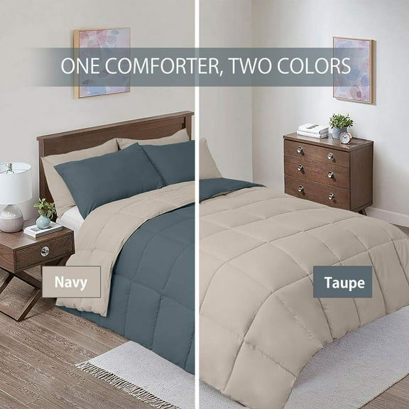 Sheetsnthings Reversible Down Alternative Comforter, Medium Warmth (28-Ounces of Fill) Twin-Twin XL Size Blanket, Navy-Taupe