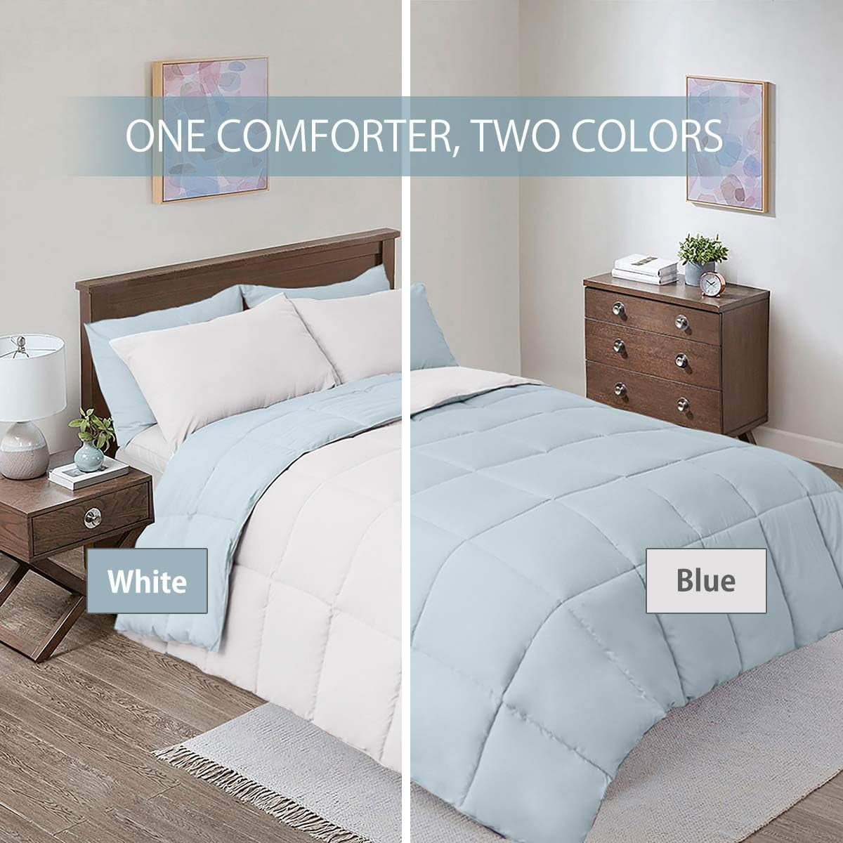 Sheetsnthings Reversible Down Alternative Comforter, Medium Warmth (44-Ounces of Fill) King-California King Size Blanket, Blue-White