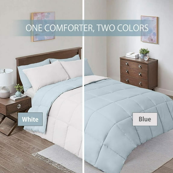 Sheetsnthings Reversible Down Alternative Comforter, Medium Warmth (44-Ounces of Fill) King-California King Size Blanket, Blue-White