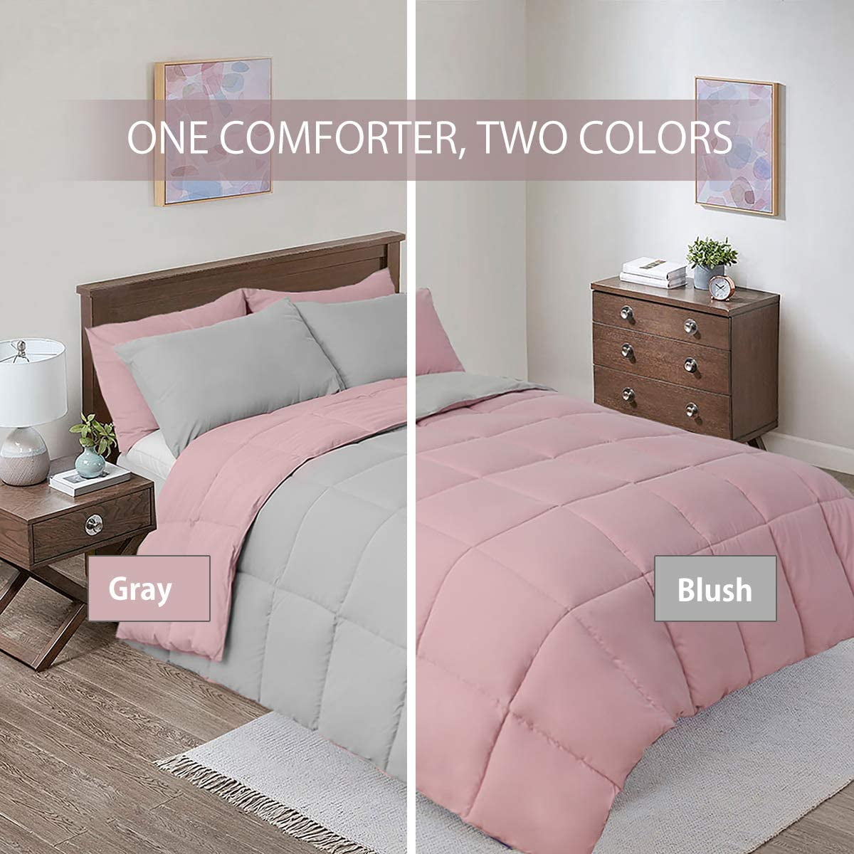 Sheetsnthings Reversible Down Alternative Comforter, Medium Warmth (49-Ounces of Fill) Oversized King Blanket, Blush-Grey