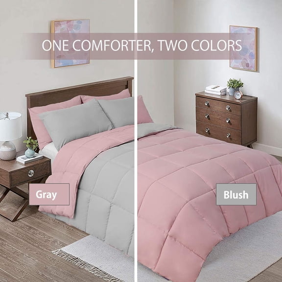 Sheetsnthings Reversible Down Alternative Comforter, Medium Warmth (49-Ounces of Fill) Oversized King Blanket, Blush-Grey