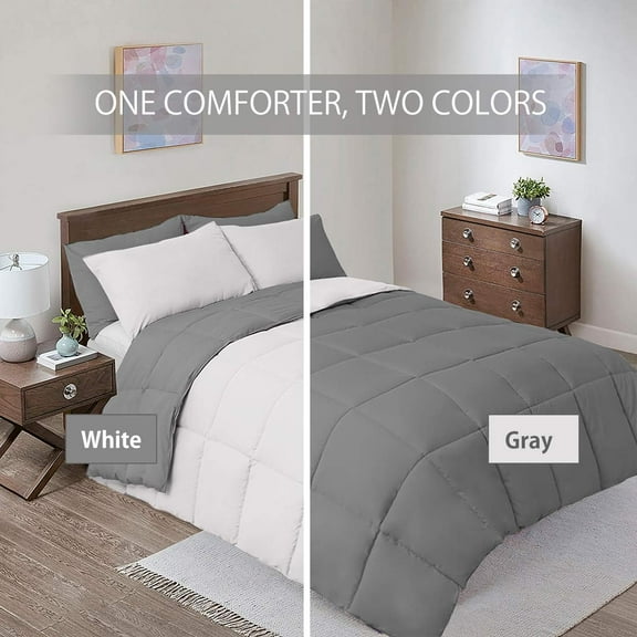 Sheetsnthings Reversible Down Alternative Comforter, Medium Warmth (49-Ounces of Fill) Oversized King Blanket, Grey-White