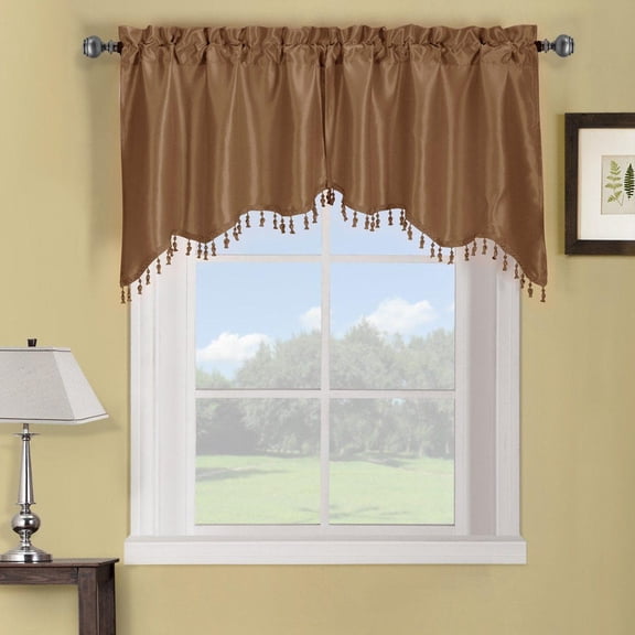 Sheetsnthings Soho Swag Decorative Trim Window Valance for Kitchen (Pair, 70x30) Rod Pocket Living Room Valance, Solid Mushroom