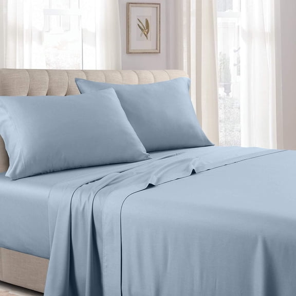 Sheetsnthings Solid 300 Thread Count, 100% Cotton 3PC Twin Bed Sheets Set with Deep Pockets, Blue