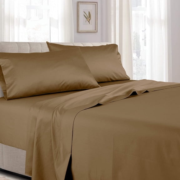 Sheetsnthings Solid 300 Thread Count, 100% Cotton 4PC California King Bed Sheets Set with Deep Pockets, Taupe