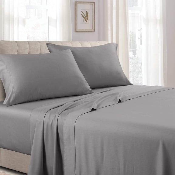 Sheetsnthings Solid 300 Thread Count, 100% Cotton 4PC Full Bed Sheets Set with Deep Pockets, Grey