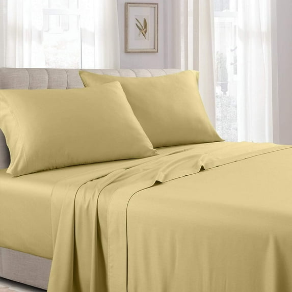 Sheetsnthings Solid 300 Thread Count, 100% Cotton 4PC King Bed Sheets Set with Deep Pockets, Gold