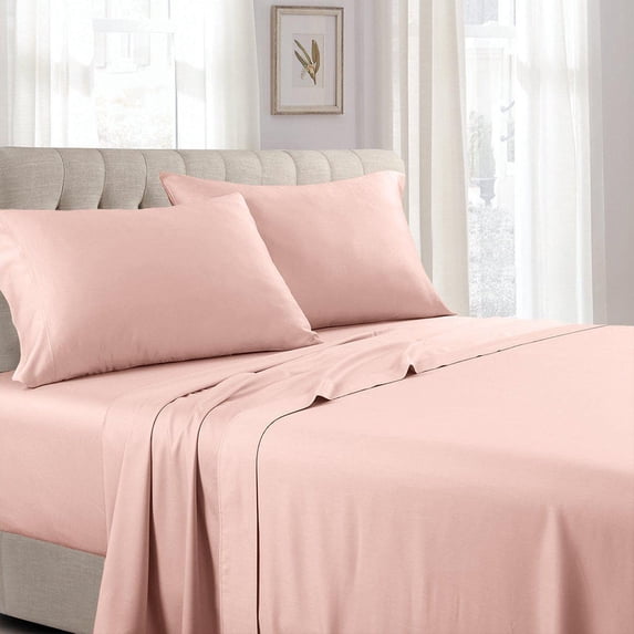 Sheetsnthings Solid 300 Thread Count, 100% Cotton 4PC Queen Bed Sheets Set with Deep Pockets, Blush