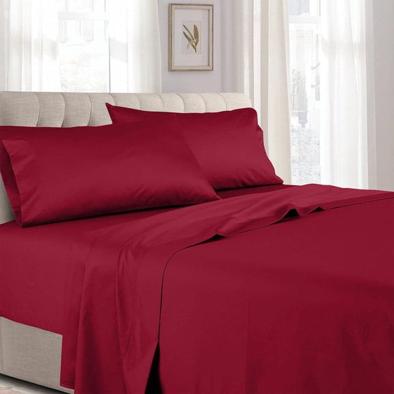 Sheetsnthings Solid 300 Thread Count, 100% Cotton 4PC Queen Bed Sheets Set with Deep Pockets, Burgundy