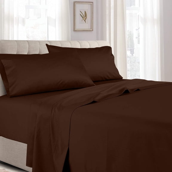 Sheetsnthings Solid 300 Thread Count, 100% Cotton 5PC Split King Sheets Set for Adjustable Beds, Chocolate