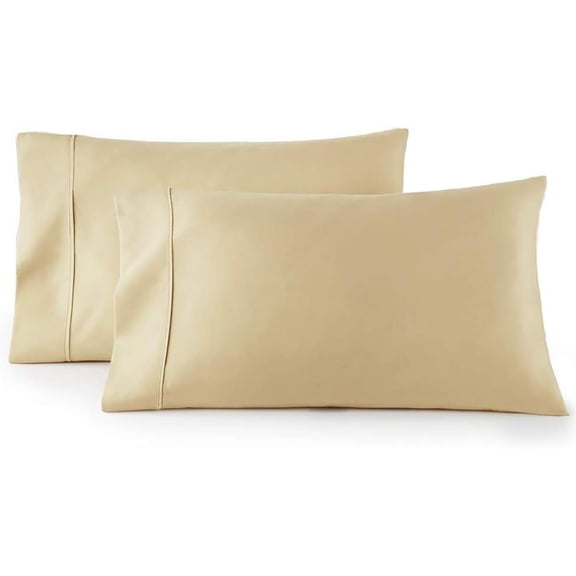 Sheetsnthings Solid 300 Thread Count, 100% Cotton King Pillow Cases, Set of 2, Beige, Soft Pair of Pillowcases