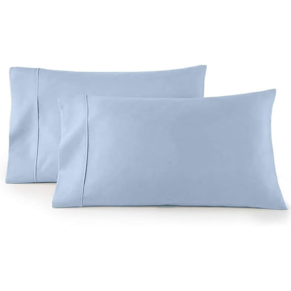 Sheetsnthings Solid 300 Thread Count, 100% Cotton King Pillow Cases, Set of 2, Blue, Soft Pair of Pillowcases