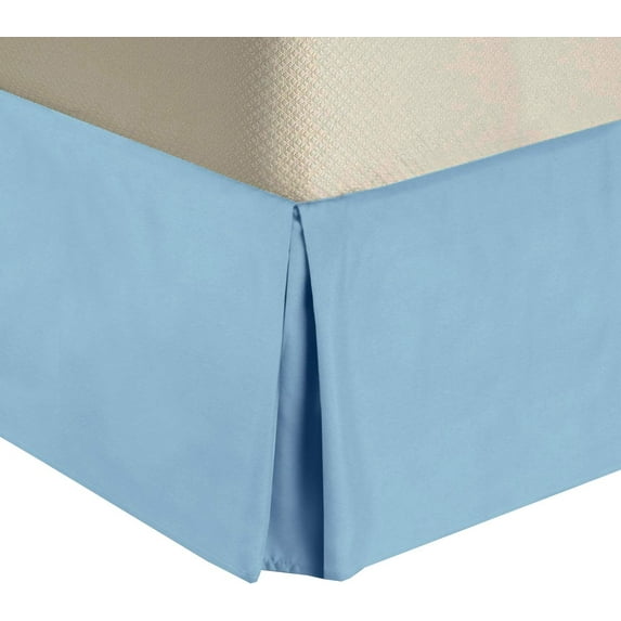 Sheetsnthings Solid 300 Thread Count, 100% Cotton King Pleated Tailored with 15-Inch Drop and Split Corners Bed Skirt, Blue