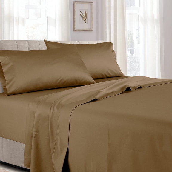 Sheetsnthings Solid 300-Thread-Count, 100-Percent Cotton Super-Single Size Attached Waterbed Sheets Set, Taupe