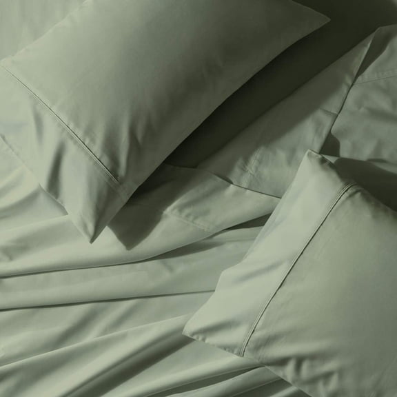 Sheetsnthings Solid 650 Thread Count Cotton Blend Queen Size Attached Water Bed Sheet Set (Sage) Wrinkle Resistant Waterbed Sheets