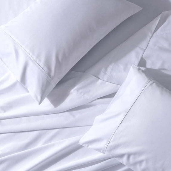 Sheetsnthings Solid 650 Thread Count Cotton Blend Queen Size Attached Water Bed Sheet Set (White) Wrinkle Resistant Waterbed Sheets