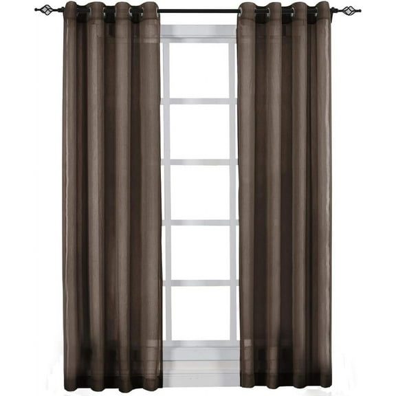 Sheetsnthings Solid Abri Grommet, 50-Inch Wide x 63-Inch Long Panel, Set of 2 Crushed Sheer Curtain Panels, Chocolate