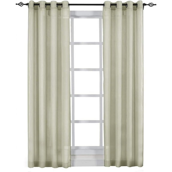 Sheetsnthings Solid Abri Grommet, 50-Inch Wide x 63-Inch Long Panel, Set of 2 Crushed Sheer Curtain Panels, Green