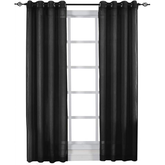 Sheetsnthings Solid Abri Grommet, 50-Inch Wide x 84-Inch Long Panel, Set of 2 Crushed Sheer Curtain Panels, Black