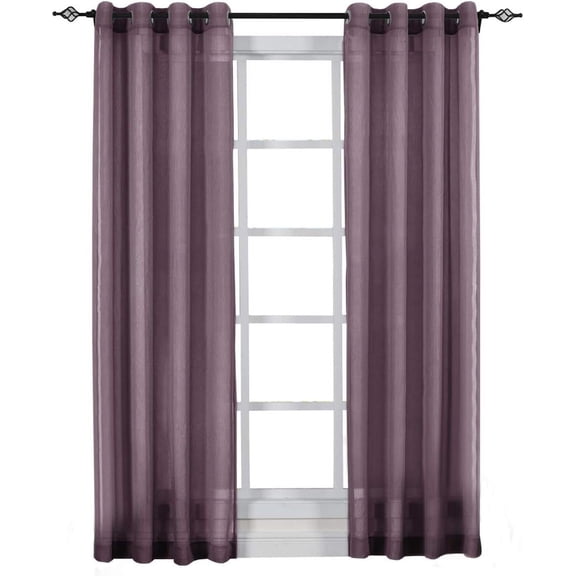 Sheetsnthings Solid Abri Grommet, 50-Inch Wide x 84-Inch Long Panel, Set of 2 Crushed Sheer Curtain Panels, Eggplant