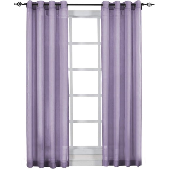 Sheetsnthings Solid Abri Grommet, 50-Inch Wide x 84-Inch Long Panel, Set of 2 Crushed Sheer Curtain Panels, Lavender