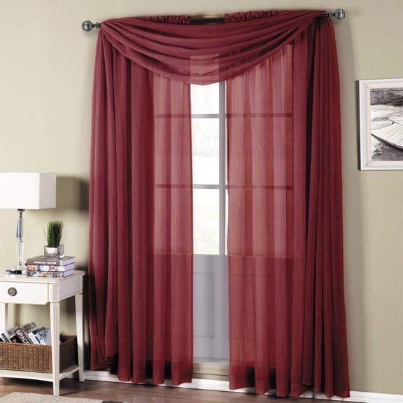 Sheetsnthings Solid Abri Rod Pocket, 50-Inch Wide x 108-Inch Long Crushed Sheer Curtain Panel, Burgundy