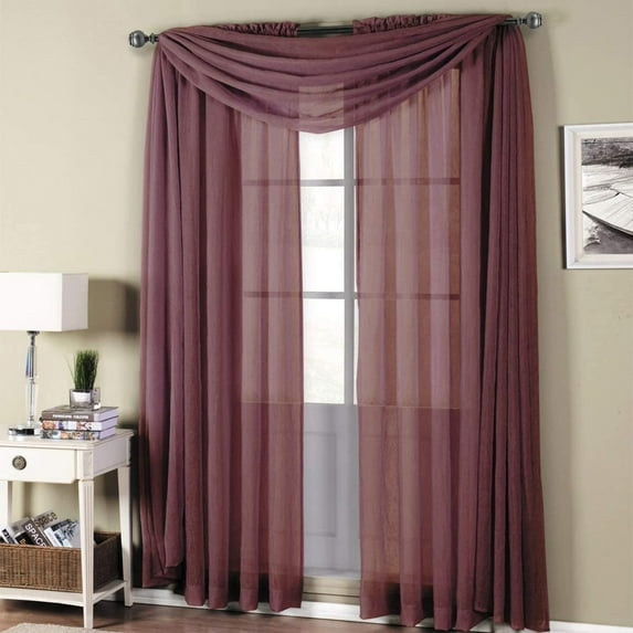 Sheetsnthings Solid Abri Rod Pocket, 50-Inch Wide x 108-Inch Long Crushed Sheer Curtain Panel, Eggplant