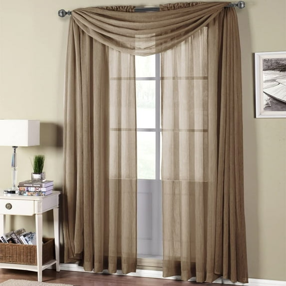 Sheetsnthings Solid Abri Rod Pocket, 50-Inch Wide x 108-Inch Long Crushed Sheer Curtain Panel, Mocha