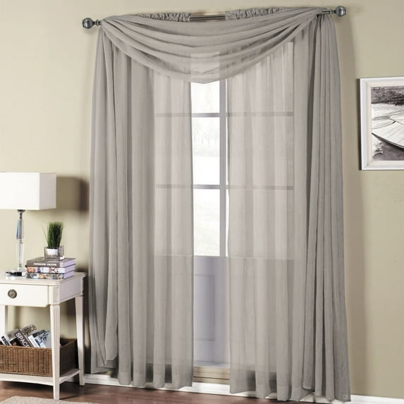 Sheetsnthings Solid Abri Rod Pocket, 50-Inch Wide x 84-Inch Long Crushed Sheer Curtain Panel, Grey