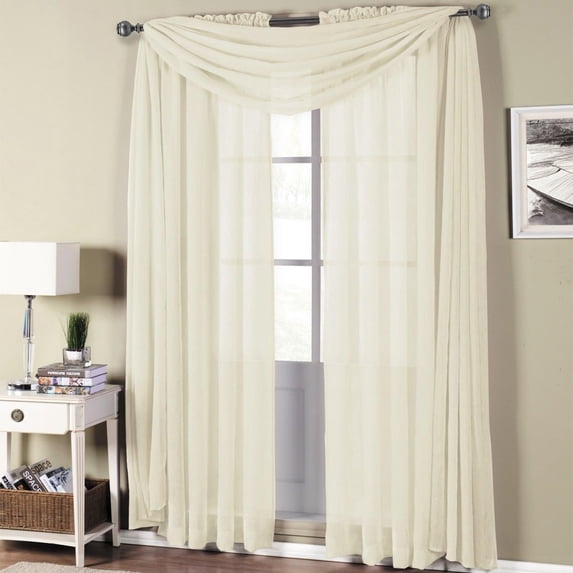 Sheetsnthings Solid Abri Rod Pocket, 50-Inch Wide x 84-Inch Long Crushed Sheer Curtain Panel, Ivory