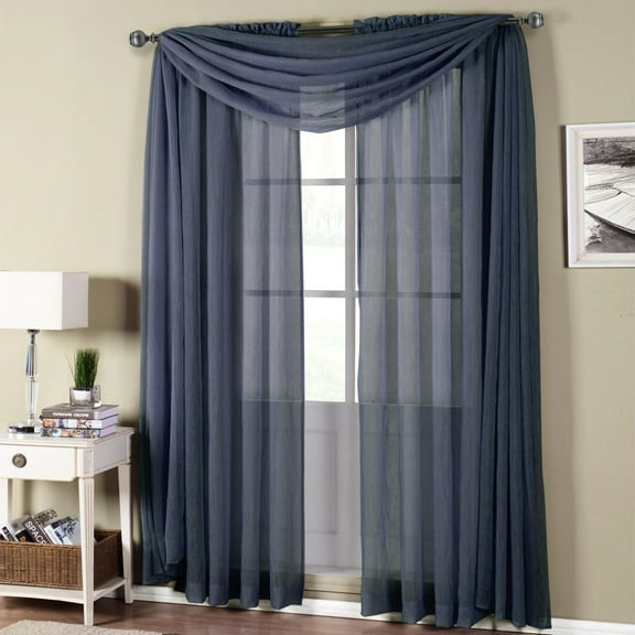 Sheetsnthings Solid Abri Rod Pocket, 50-Inch Wide x 84-Inch Long Crushed Sheer Curtain Panel, Navy