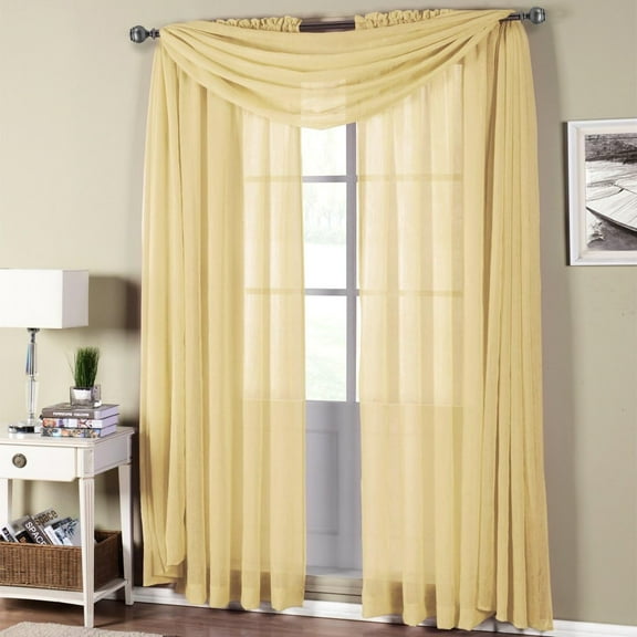 Sheetsnthings Solid Abri Rod Pocket, 50-Inch Wide x 96-Inch Long Crushed Sheer Curtain Panel, Soft Gold