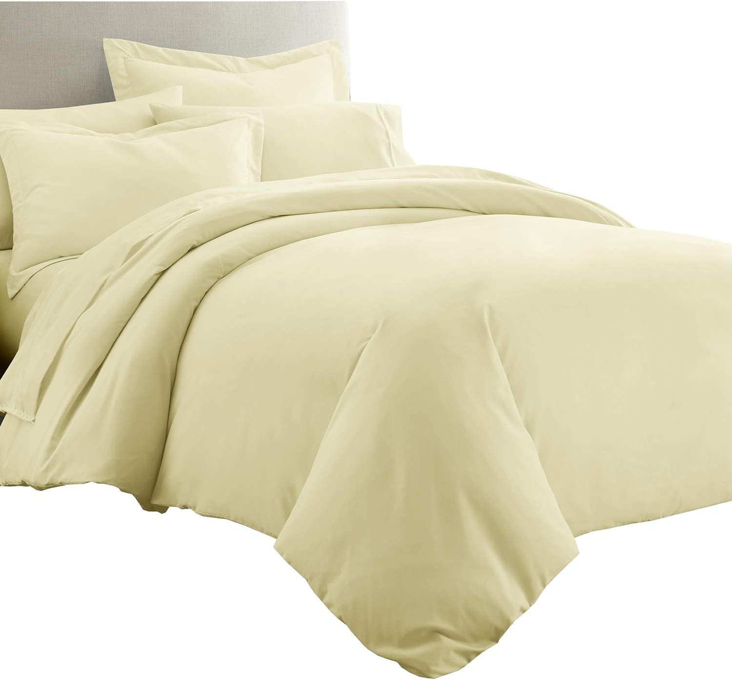 Sheetsnthings Solid Bamboo Viscose 7PC California King Size Bedding Set-Duvet Cover and Shams with Bed Sheets, Beige