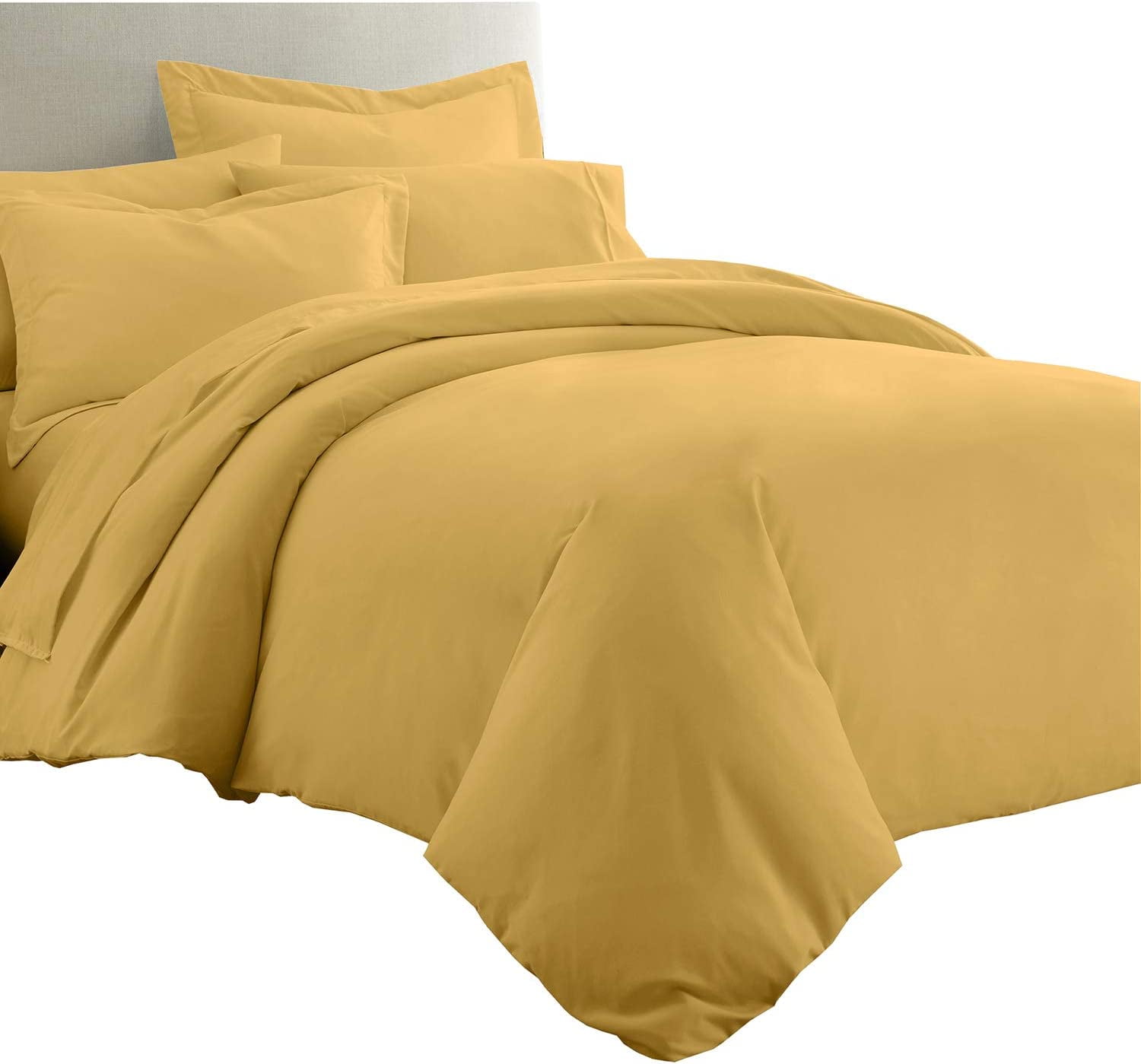 Sheetsnthings Solid Bamboo Viscose 7PC Full Size Bedding Set-Duvet Cover and Shams with Bed Sheets, Gold