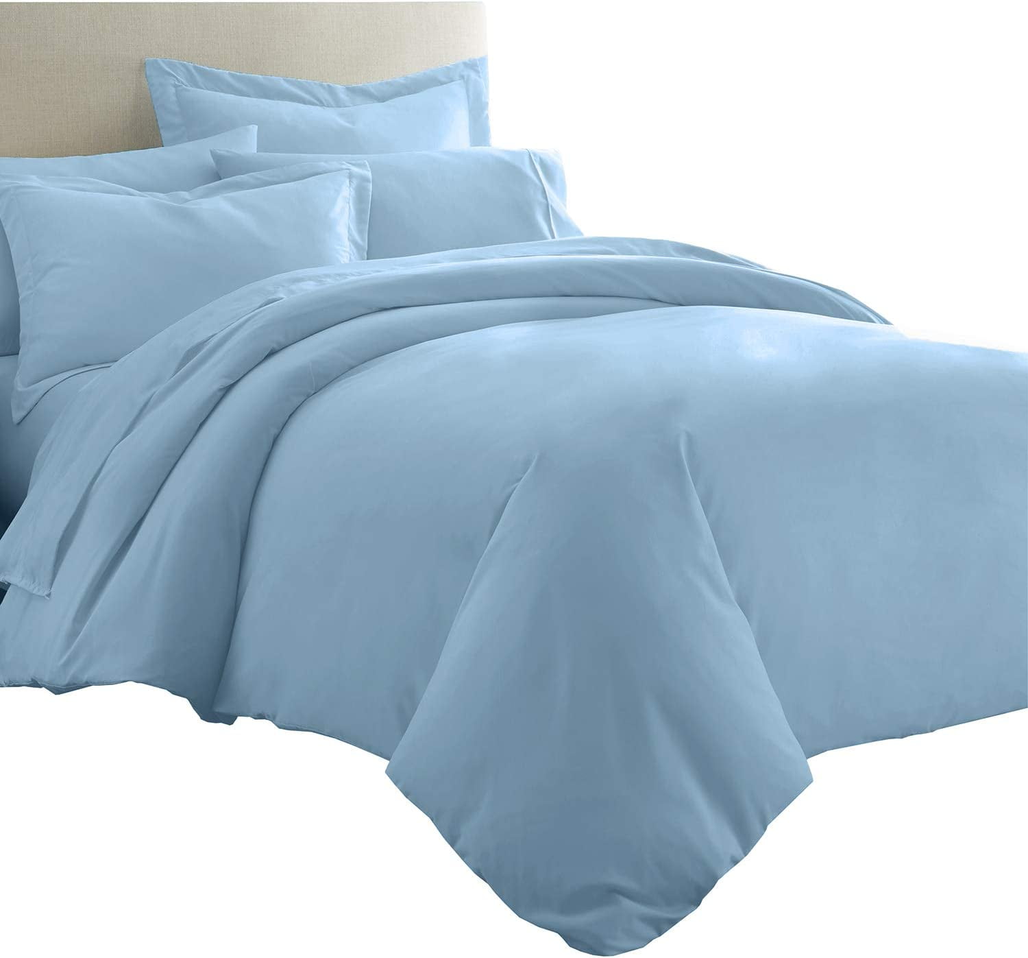Sheetsnthings Solid Bamboo Viscose 7PC King Size Bedding Set-Duvet Cover and Shams with Bed Sheets, Blue