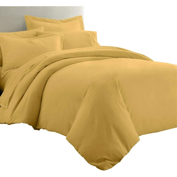 Sheetsnthings Solid Bamboo Viscose 7PC King Size Bedding Set-Duvet Cover and Shams with Bed Sheets, Gold
