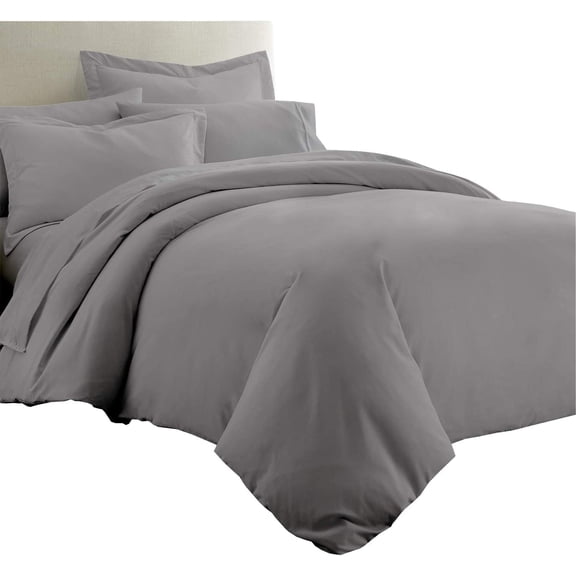 Sheetsnthings Solid Bamboo Viscose 7PC Queen Size Bedding Set-Duvet Cover and Shams with Bed Sheets, Grey