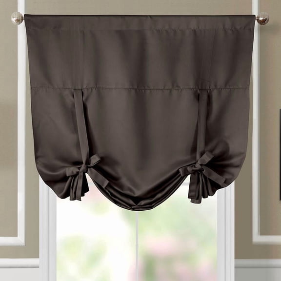 Sheetsnthings Stanton 37-Inch Wide x 63-Inch Long, Triple Weave Blackout Rod Pocket Tie-Up Shade for Small Window, Kitchen or Bathroom Balloon Blind, Beige