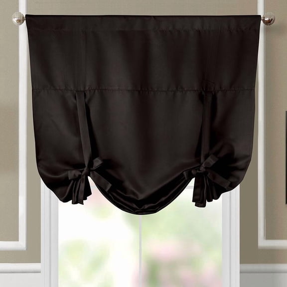 Sheetsnthings Stanton 37-Inch Wide x 63-Inch Long, Triple Weave Blackout Rod Pocket Tie-Up Shade for Small Window, Kitchen or Bathroom Balloon Blind, Chocolate