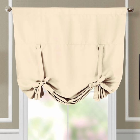 Sheetsnthings Stanton 37-Inch Wide x 63-Inch Long, Triple Weave Blackout Rod Pocket Tie-Up Shade for Small Window, Kitchen or Bathroom Balloon Blind, White