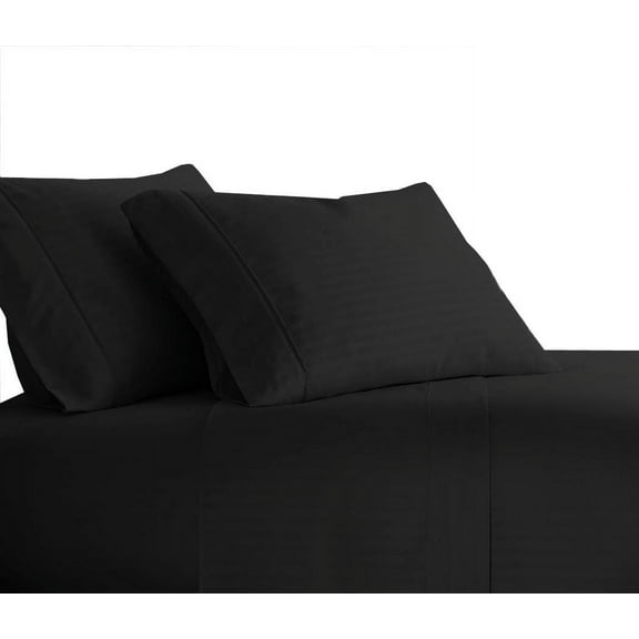 Sheetsnthings Striped 300 Thread Count, 100% Cotton 3PC Twin Bed Sheets Set with Deep Pockets, Black