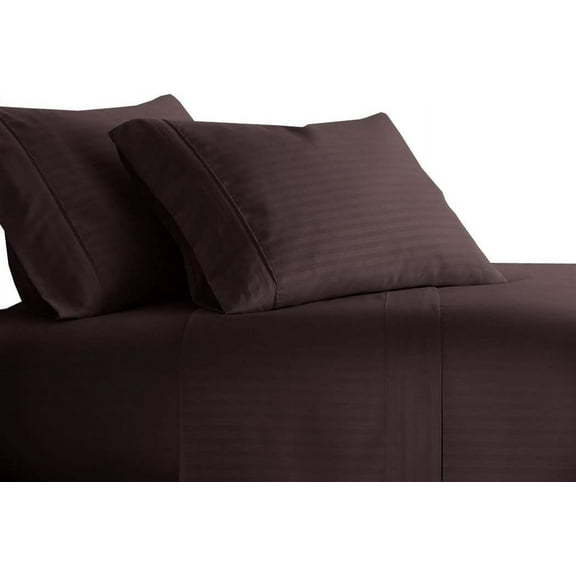 Sheetsnthings Striped 300 Thread Count, 100% Cotton 3PC Twin Bed Sheets Set with Deep Pockets, Chocolate
