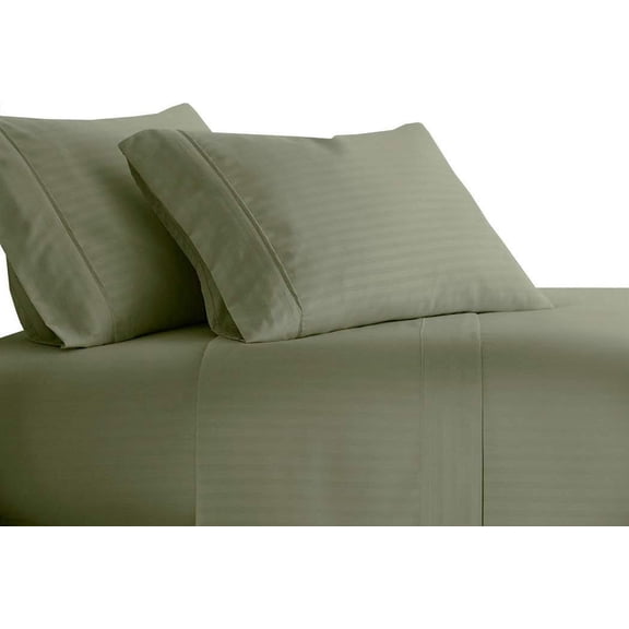 Sheetsnthings Striped 300 Thread Count, 100% Cotton 3PC Twin Bed Sheets Set with Deep Pockets, Sage