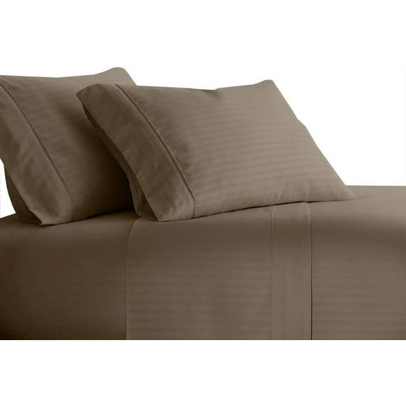 Sheetsnthings Striped 300 Thread Count, 100% Cotton 4PC Full Bed Sheets Set with Deep Pockets, Taupe