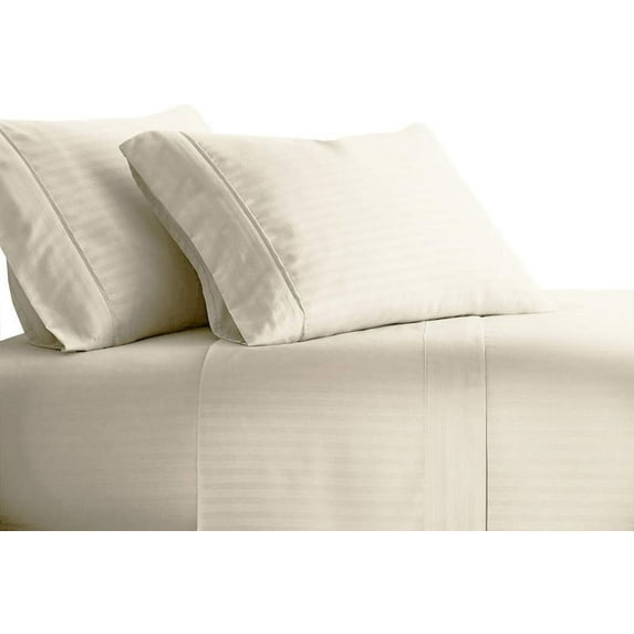 Sheetsnthings Striped 300 Thread Count, 100% Cotton 4PC King Bed Sheets Set with Deep Pockets, Ivory