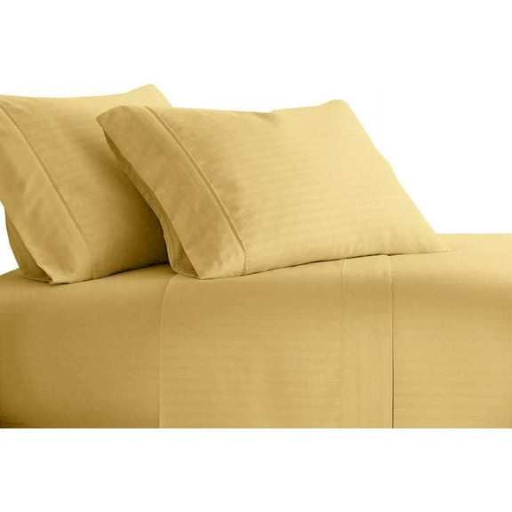 Sheetsnthings Striped 300 Thread Count, 100% Cotton 4PC Olympic Queen Bed Sheets Set with Deep Pockets, Gold